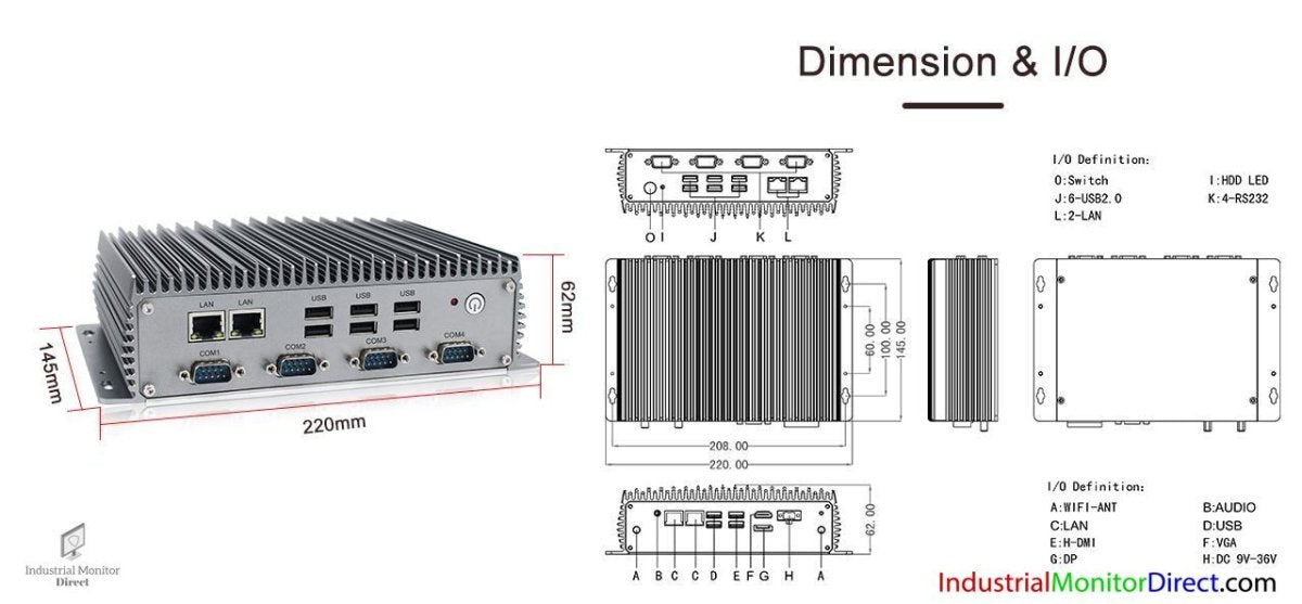 Industrial Fanless PC, 8th Gen Intel Core i3, Extended I/O