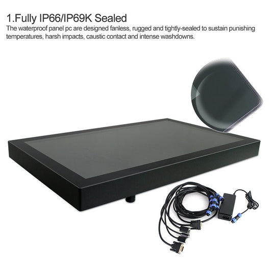 24" Industrial Touchscreen Monitor, IP69K Waterproof Fully Enclosed, 1920x1080(16:9)